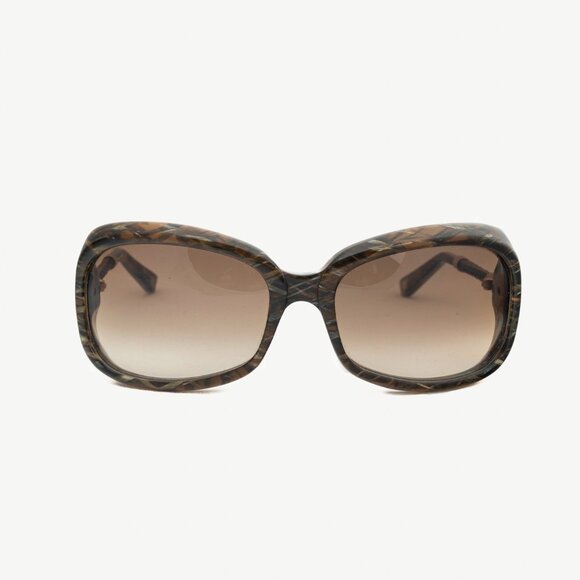 Bottega Veneta BV 92/S Green Crosshatch Braided-Leather Rectangular Sunglasses - Picture 2 of 9